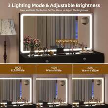 Makeup Vanity Set With 3 Color Lighted Mirror & Charging Station & Stool, Modern Vanity Desk Dressing Table With 9 Drawers & Magnifying Glass For Bedroom For Women Girls,Black - 查看 7