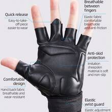 ROCKBROS 1只装健身骑行半指手套，天鹅绒掌垫，轻便透气，减震耐磨 - 黑灰 - 查看 3