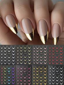 8pcs/Set Laser Gold & Silver French Curve Striped Nail Art Stickers, Minimalist Line Design Elegant Nail Decals DIY - Multicolor - View 2