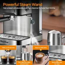 PlumChef Espresso Machine 20 Bar Professional Compact Household Coffee Espresso Maker With Milk Frother Steam Wand Pressure Gauge 54oz Water Tank Low Noise And Fast Coffee Machine For Cappuccino Latte - US A Type Plug(110-127V) - View 8