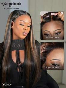 MEGALOOK 6英寸x5英寸蕾丝前渐变波波头假发，无需胶水，柔顺直发，100%真人发丝，1B/30渐变色，预修剪蕾丝，自然发际线，12-14英寸，无需粘合剂，外观自然，适合日常佩戴，可打造办公室、万圣节、派对、Y2K、叛逆、度假、户外、角色扮演、学校、节日、圣诞节、婚礼等多种造型，适合女性佩戴。