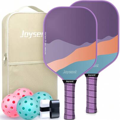 Juego de palas de pickleball Joysent, núcleo de panal de fibra de vidrio de 13 mm, 2 palas de pickleball, incluye 4 pelotas de pickleball, 2 bandas para el sudor y 1 bolsa para pelotas, adecuado para hombres y mujeres