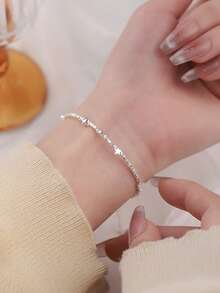 1pc S925 Sterling Silver Delicate Broken Star Chain Bracelet, Luxury Minimalist Princess Style Jewelry, Versatile For Daily Wear, Exquisite Gift