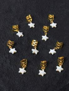 10pcs Women's Braided Star Hair Accessories, Faux Pearl Star Hair Decorations For Festivals, Parties, Outdoor Hair Styling, Cute, Unique, Fashionable Hair Clips, Suitable For Festival, Claw Clips, Hair Barrettes, Head Accessories - Gold - View 5