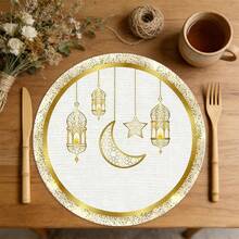 A Complete Set Of Circular Table Mats, Featuring Ramadan Farnas Lanterns, Moon, Stars, And Starlight Patterns, Suitable For Spring, Summer, Autumn, And Winter. It Adopts A Multi-Color Pattern Design And Is Woven From 100% Polyester Fiber. The Size Is 15 * 15 Inches And Can Be Machine Washed With Polyester Placemats - Multicolor - View 7