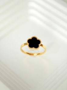 1pc Fashionable Stainless Steel Flower Ring, Suitable For Women's Daily Wear, Can Be Given As A Gift To Girlfriend, Valentine's Day, Mother, Mother's Day, Etc. - Gold - View 13