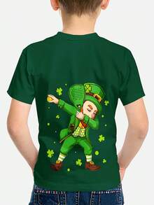 Boys' St. Patrick'S Day Leprechaun Graphic Tee - Casual & Comfy Polyester, Short Sleeve, Round Neck - Machine Washable, Perfect For Summer Outings, Casual Summer Wear | Playful Graphic Tee | Comfortable Fit, Leprechaun, Perfect For Outdoor - Black - View 2