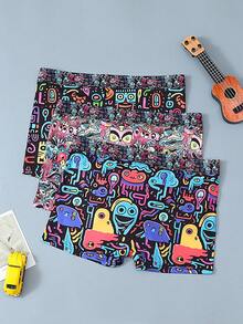 3条装男士内裤，随机涂鸦印花，松紧腰带，弹力男士平角裤 - 彩色 - 查看 2