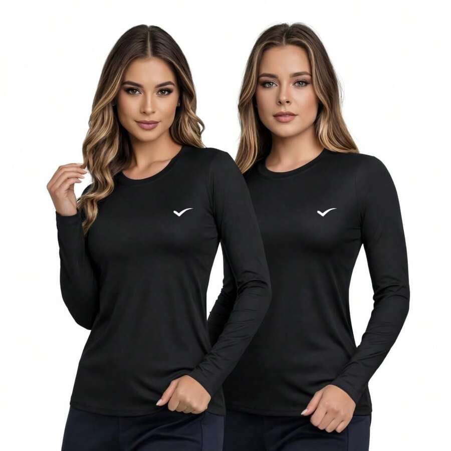 Kit 2 blusa térmica Feminina Proteção solar uv 50+ - 2 Preto - Visão 1