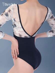 DonsGirl 女士芭蕾舞紧身衣，优雅舞蹈服，采用3D立体花卉网纱和七分袖设计