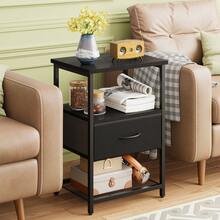 Tomnk 1 Or 2 Drawers End Table, Nightstand & Side Table With Fabric Drawers, End Table With PU Finish, Bedside Table, Living Room & Bedroom Furniture - 黑色 - 查看 3
