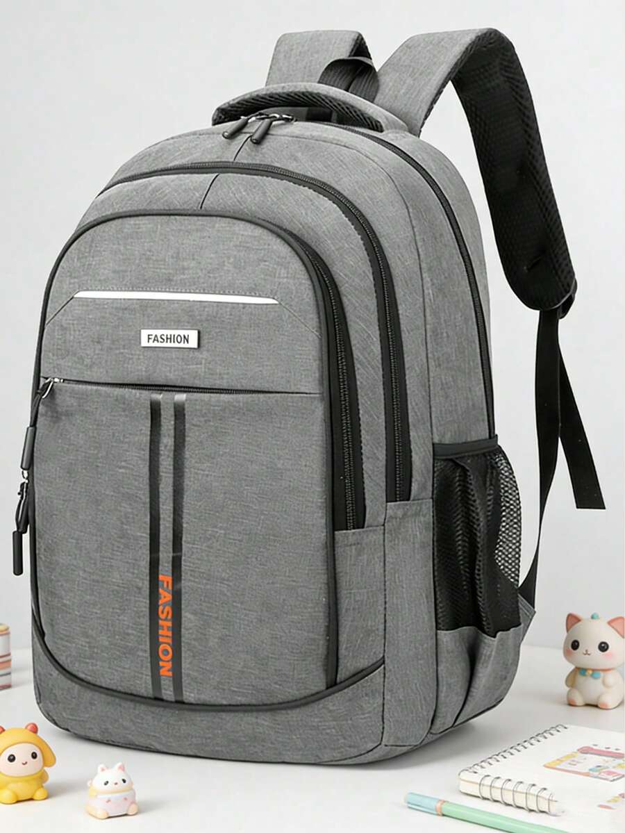 Mochila de unicolor de moda, mochila infantil, mochila de gran capacidad casual y con estilo de unicolor minimalista para la universidad, mochila de viaje adecuada para uso diario, escuela y salidas - Gris - Ver 1