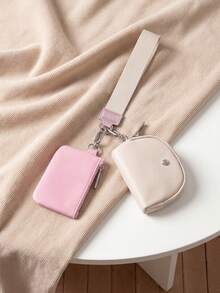 Dual Pouch Wristlet Wallet Fashion Keychain Wristlet Bag Cards For Women Men, Cash & Coins, Detachable Keychain & Card Holder, Stylish & Portable For Everyday & Sports Use Travel Wallet Coin Wallet Christmas Gifts, Holiday Gifts - 粉紅白色 - 查看 6