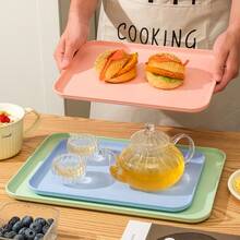 1个马卡龙色托盘，可重复使用的塑料水果/甜点盘，带支架，多功能零食盘，底部防滑，创意糖果盘，厨房装饰及用具 - 彩色 - 查看 5
