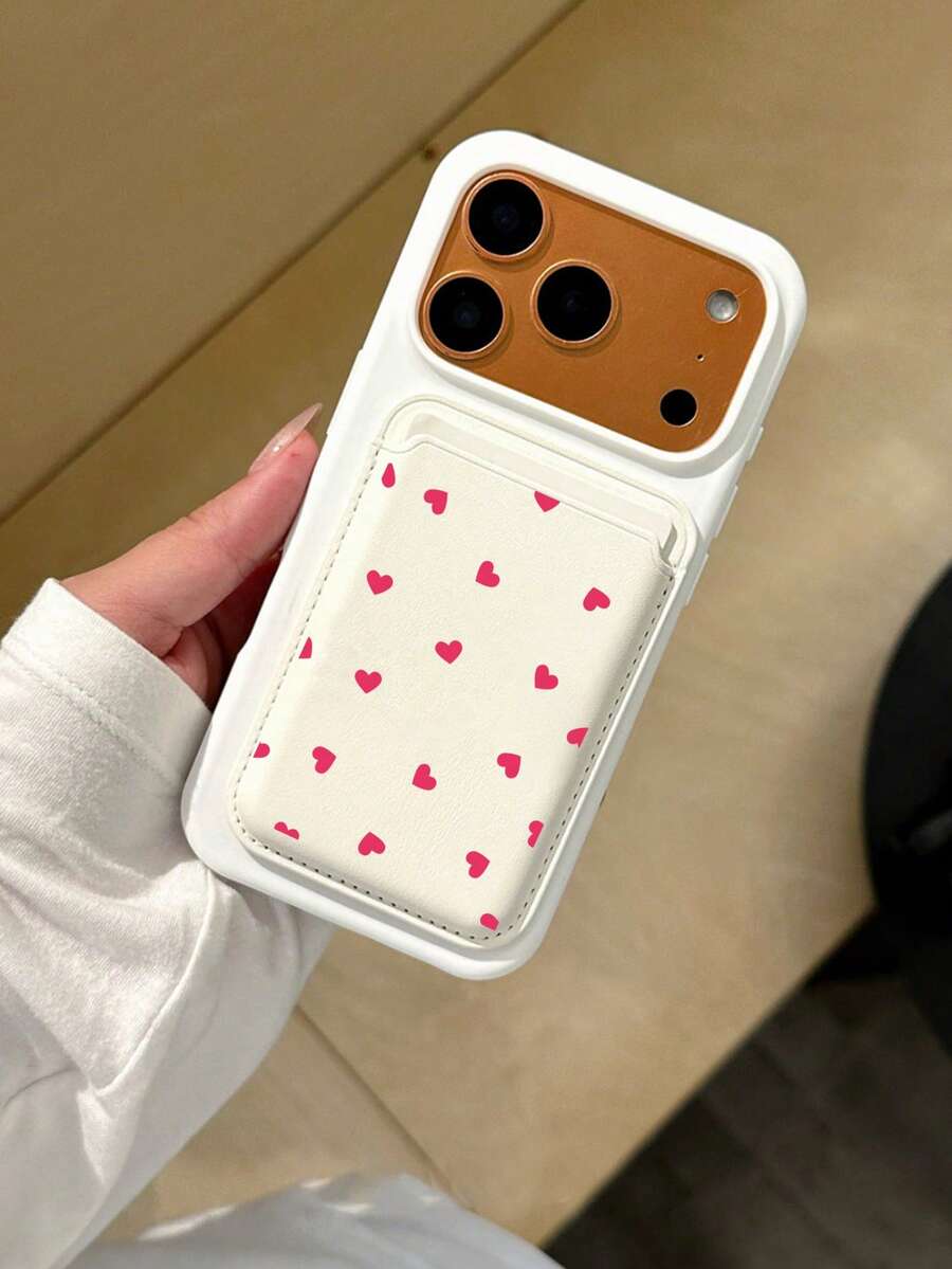 Bow Love Pattern Simple Self Suction Card Holder, Card Pocket, Bank Card, Credit Card Storage Case Compatible With IPhone 17, 16, 14, 15 Couples+Magnetic Attraction Plate - Multicolor - View 1