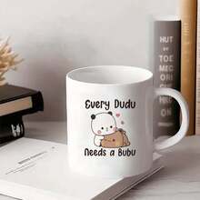 1pc Cute Ceramic Coffee Mug - Adorable Panda & Bear "Every Dudu Needs A Bubu" Design, Insulated Reusable Cup, Dishwasher , Multipurpose For Coffee, Tea, Hot Chocolate, Valentine's Day Gift, Coffee Mug - White - View 7