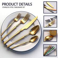 Bộ dao nĩa bằng thép không gỉ 20/40 món - Thiết kế eo độc đáo kiểu phương Tây - Bao gồm dao, nĩa, thìa, nĩa và thìa tráng miệng - Được đánh bóng như gương, an toàn với máy rửa chén, sang trọng cao cấp - Thích hợp cho gia đình, khách sạn, nhà hàng, ngoài trời, tiệc tùng - Món quà hoàn hảo cho năm mới, Ngày Valentine, Halloween, Lễ Tạ ơn, Giáng sinh - Màu bạc/vàng - Bạc - Xem 3
