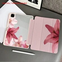 粉色翻盖平板电脑保护套，单件装，花卉图案，适合浪漫优雅风格爱好者和追求精致设计的人士，带笔槽，兼容10.9/10.2/Air 第五代/Pro 11/第十代/9.7/Air 2/（第七代）/（第八代）/Air 4/5/Pro 11/第十代10.9英寸2022款智能保护套，专业级礼品 - 粉色 - 查看 5