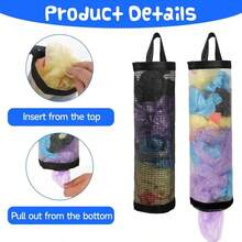 2Pcs Plastic Bag Holder Nylon Mesh Grocery Bag Holder Hanging Storage Bag Dispenser Reusable Trash Bag Organizer For Home & Kitchen - 白色 - 查看 4