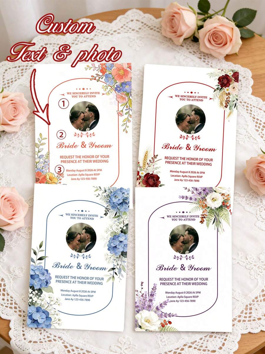 Customized Wedding Invitation, Customized Photo Invitation Card, Wedding Greeting Card, Wedding Invitation, Customizable Photo, Name And Date/Location Information - Multicolor - View 1