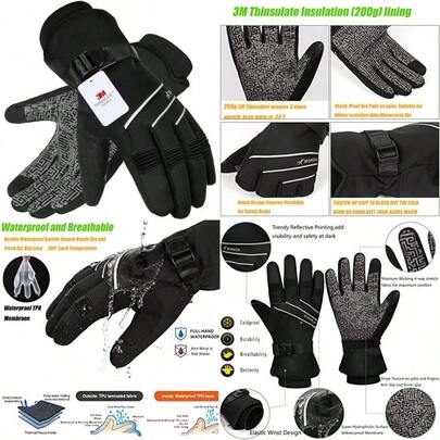 Waterproof And Windproof -30°F Winter Gloves For Men/Women 3M Thinsulate Thermal Gloves Touch Screen Warm Gloves For Skiing Cycling Motorcycle Running-Black-XXL