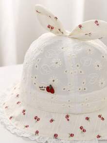 1pc Baby Sun Hat, Cute Lace Bunny Ear Design, Lightweight Breathable Bucket Hat For Outdoor, Suitable For 6-24 Months - Purple - View 12