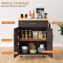 Vongrasig Kitchen Island Cart With Storage,Rolling Kitchen Island Side Table On Wheels With Worktop,Storage Cabinet,Towel Rack And Drawers For Kitchen,Dinning Room - Brown - View 6