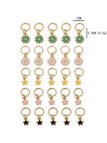 25件套编织发饰装饰开口星月吊坠发圈，时尚金属发圈 - 彩色 - 查看 3