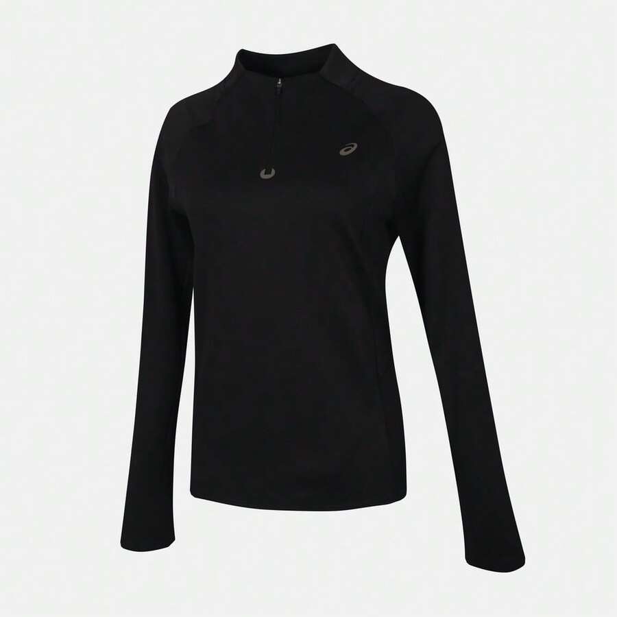 Asics Women's Lycra Running Long Sleeve T-Shirt, Knitted Collarless Long T-Shirt 2012D519-001 - Black - View 1