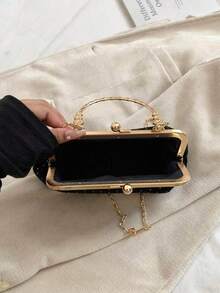 1个酒红色不对称晚宴包，女士手提包/单肩包，秋冬季，时尚派对包，完美适用于派对、婚礼、舞会、晚宴/宴会 - 黑色 - 查看 6