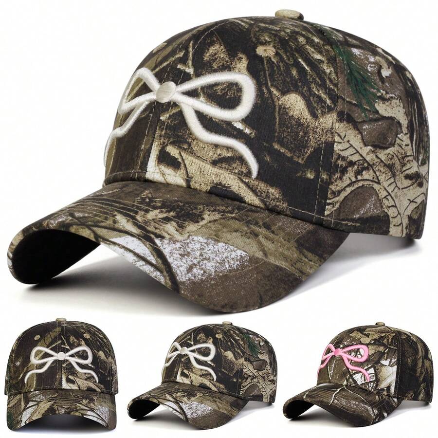 1Piece Men Bow Embroidered Camouflage Baseball Cap Outdoor Adjustable Sunscreen Leisure Hat Spring Autumn Travel Tourism Beach Vacation - Nhiều màu - Xem 1