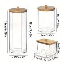 3Pcs Hair Accessory Organizer Set, Clear Acrylic Scrunchie Holder Stand & Hair Clip Dispenser With Bamboo Lid, Dustproof Hair Tie Storage Jar For Vanity Dresser Organization - Multicolor - View 3