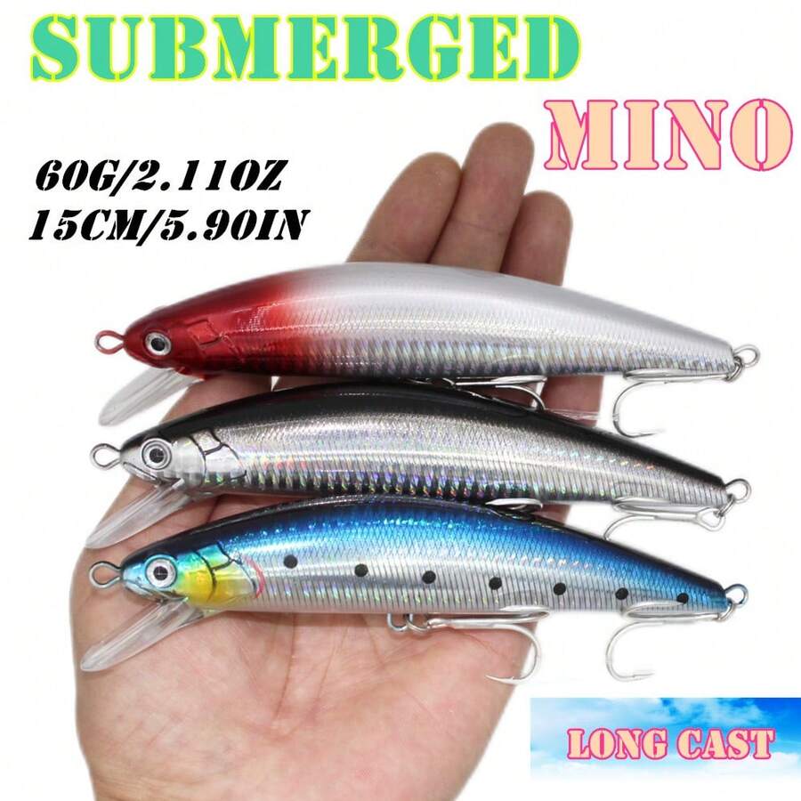 15cm/60g Sinking Minnow Lure, Artificial Bait, Lifelike Fishing Lure, Long Distance Casting, Boat Fishing, Trolling, Shore Casting, Sea Fishing, Fishing Tackle - Multicolor - View 1