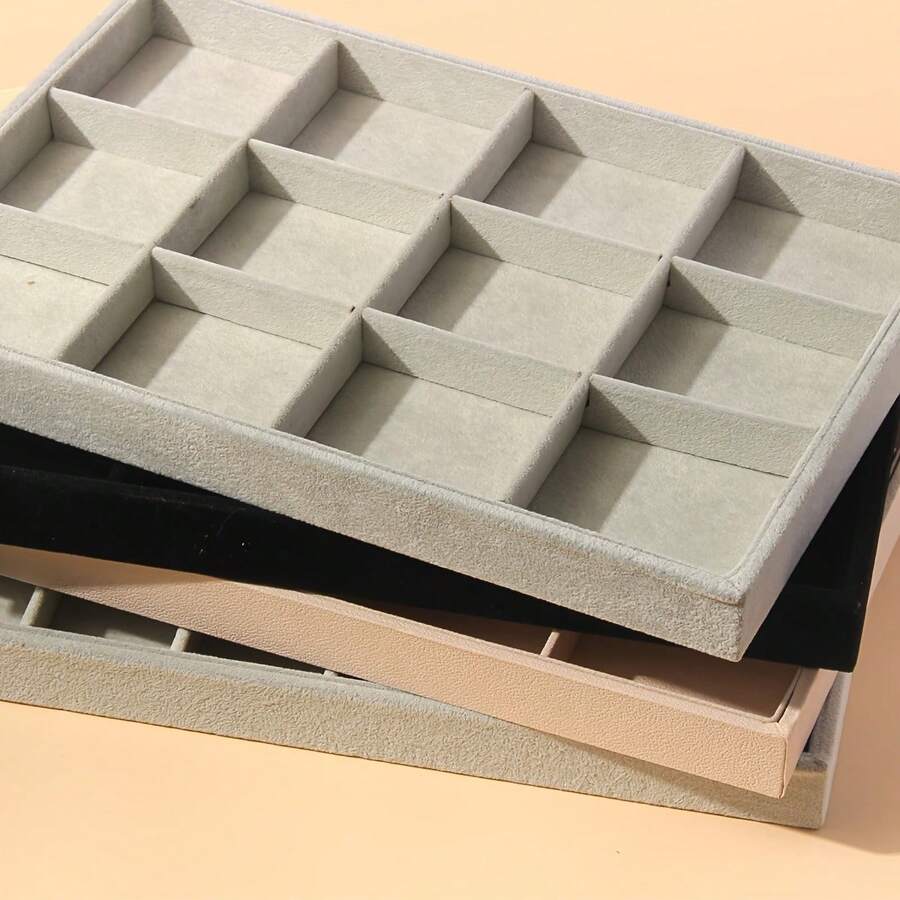 1pc 24/12 Slots Jewelry Organizer Box, Ring Bracelet Necklace Earring Display Tray, Velvet Jewelry Storage Holder - Tray - View 1