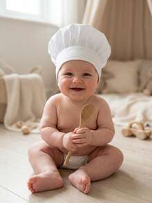 Newborn Photography Props Chef Hat With Scarf, Baby Photography Costume Chef Apron Hat Set, Striped Chef Hat Outfit, Baby Party Gift - Multicolor - View 4