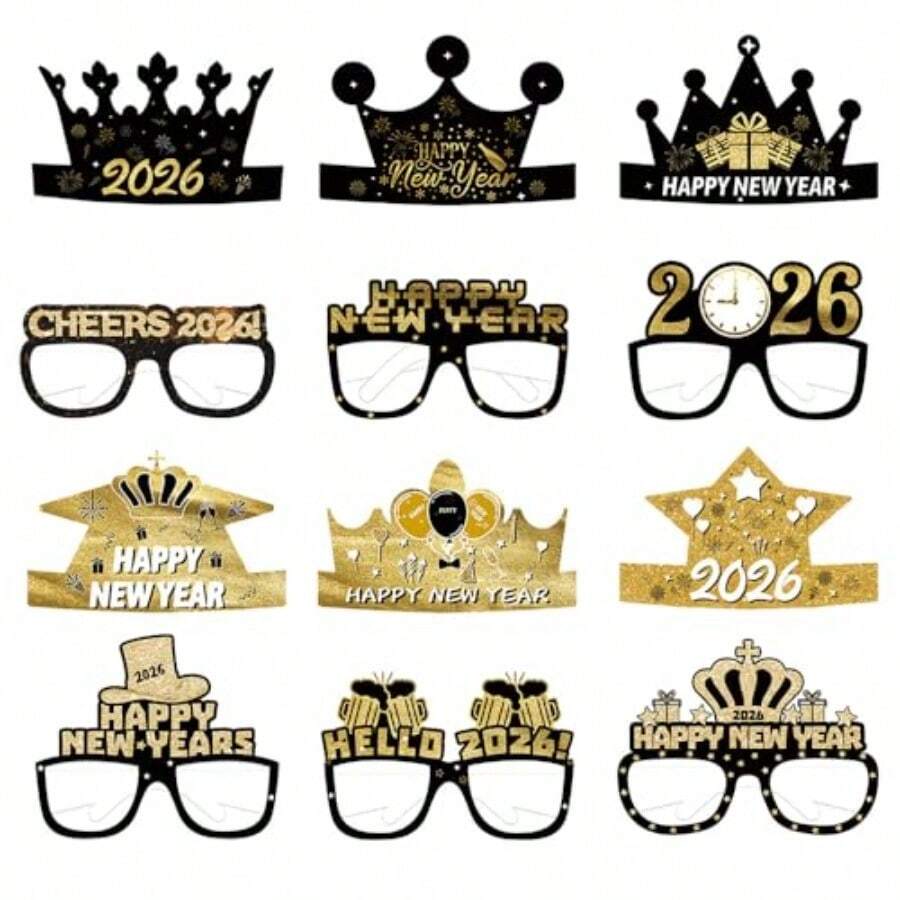 Regalos para Fiestas de Nochevieja 2026 Diadema y Gafas de Feliz Año Nuevo Suministros para Fiestas de Fin de Año 2026 Atrezzo para Fotos de Año Nuevo - ANTEOJOS - Ver 1