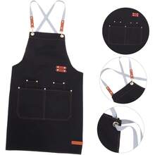 1pc Canvas Waterproof Dining Apron With Pockets, Perfect For Coffee Bars, Restaurants, Milk Tea Shop Flower Shop Coffee Baker Waterproof Waist Overalls For Women - màu đen - Xem 3