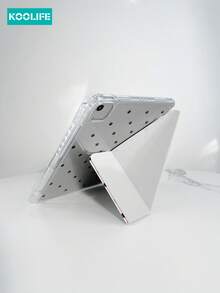 Koolife 1pc Pink Polka Dot Double-Sided Coated PC+TPU Y-Fold Tablet Protective Case, Suitable Compatible With Ipad 9.7/10.2/10.5/10.9/12.9/Pro 11 (10th Gen)/ Galaxy Tab S6/S7/S8/S9/S10/A8/A9, Protective Case Supports Multi-Angle Adjustment, Six Stand Placement Modes, Built-In Pen Slot, Transparent Back Panel, Anti-Drop Protection, Auto Wake/Sleep - Pink - View 7