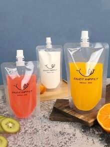 500ML Smiling Face Pattern Drink Bag Transparent Suction Nozzle Bag Disposable Soybean Milk Juice Coffee Drink Milk Bag Disposable Food Container Portable Out Drink Bag. - Multicolor - View 5