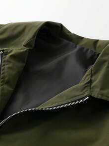 男士春秋季外套，全拉链设计，翻领，罗纹袖口和下摆，休闲外套，适合日常、通勤、周末穿着。 - 軍綠色 - 查看 4