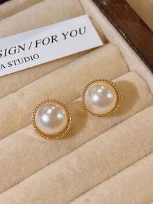 6 Pairs Luxury Fashion Elegant Niche Versatile Asymmetrical Geometric Round Faux Pearl Cat Eye Stone Earrings Set, Suitable For Women's Daily And Festival Wear - Gold - View 10