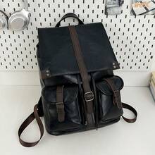 Vintage Uniform Style Backpack, Large Capacity Messenger Bag, Leather-Feel Travel Backpack - Multicolor - View 5