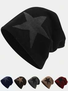 1件男士五角星提花針織毛帽，附保暖內裡 - Big Star Beanie - 查看 1