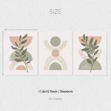 Set Of 3 Peach Green Boho Botanical Wall Arts Print, Sage Green Mid Century Print, Sage Green Canvas Posters, Natural Minimalist Wall Decor, Spring Decor, Artwork For Living Room, Bedroom, Cafe, Bar, Office, Hallway, Home And Room Decoration, Unframed Gifts Birthday Graduation - Green - View 14
