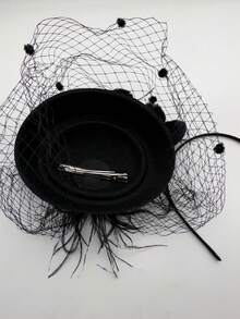 1 Peça Chapéu Fascinator Vintage Feminino dos Anos 20, 30 e 50, Charme Headpiece com Laço, Flor e Véu, Adequado para Casamento, Chá da Tarde - Preto - Visão 5