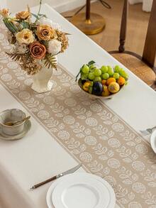 1pc Plant Pattern Jacquard Water Repellent Tablecloth, Polyester Fabric, Rectangular Or Square, Suitable For Restaurant, Living Room, Dining Table Decor, Machine Washable - Brown - View 7