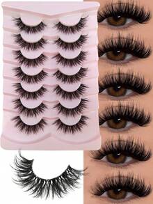 7 Pairs Faux Mink Eyelashes With Clear Band Stem Wispy Volume Eyelashes Fluffy Natural Look False Eyelashes Transparent Stem 3D Curling Full Strip Lashes Extension Makeup Tool Strip Lashes, Lashes, Eyelashes, Fake Lashes - Criss Cross lashes - View 2