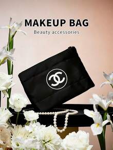 CHANEL Women's Quilted Cosmetic Bag, Available In Black And White, Featuring Signature Logo, Multiple Interior Pockets, Zipper Closure, Luxurious Makeup Storage Pouch, Suitable For Daily Use And Travel - Black - View 5