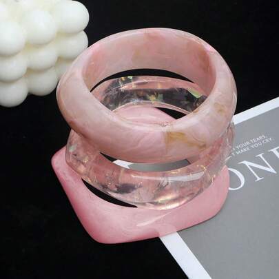 Bộ 3 vòng tay Acrylic màu hồng, vòng tay nhuộm tối giản thanh lịch, có thể đeo riêng hoặc xếp chồng, thích hợp đeo hàng ngày và đi nghỉ
