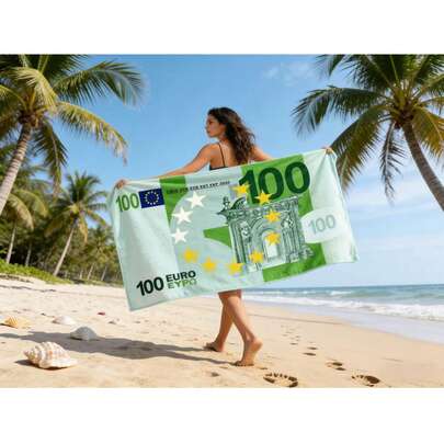 100 Euro Super Soft Microfiber Water Absorbent Quick Dry 250gsm Printed Beach Towel, Suitable For Beach, Yoga Mat, Sunscreen Shawl, Travel, Camping, Swimming, Picnic, 70*140cm Bath/Beach Towel 1pc Or 90*180cm Large Beach Towel 1pc